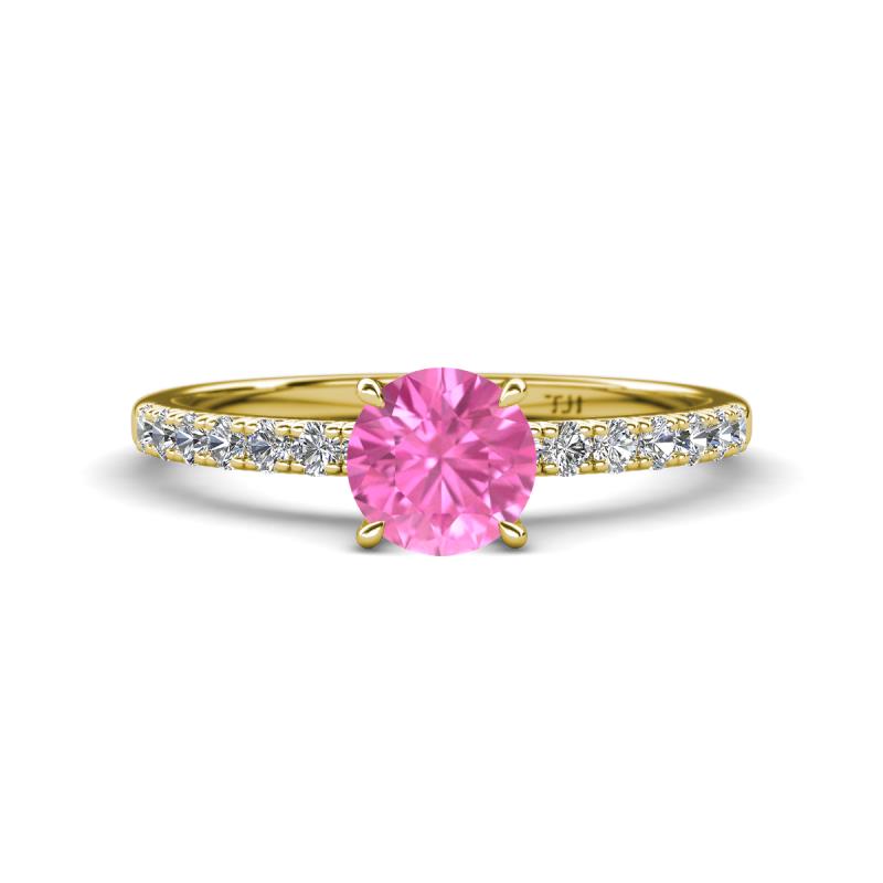 Aurin 6.00 mm Round Lab Created Pink Sapphire and Diamond Engagement Ring 