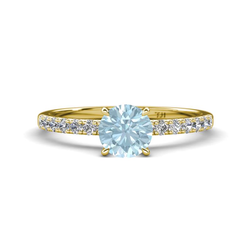 Aurin 6.50 mm Round Aquamarine and Diamond Engagement Ring 
