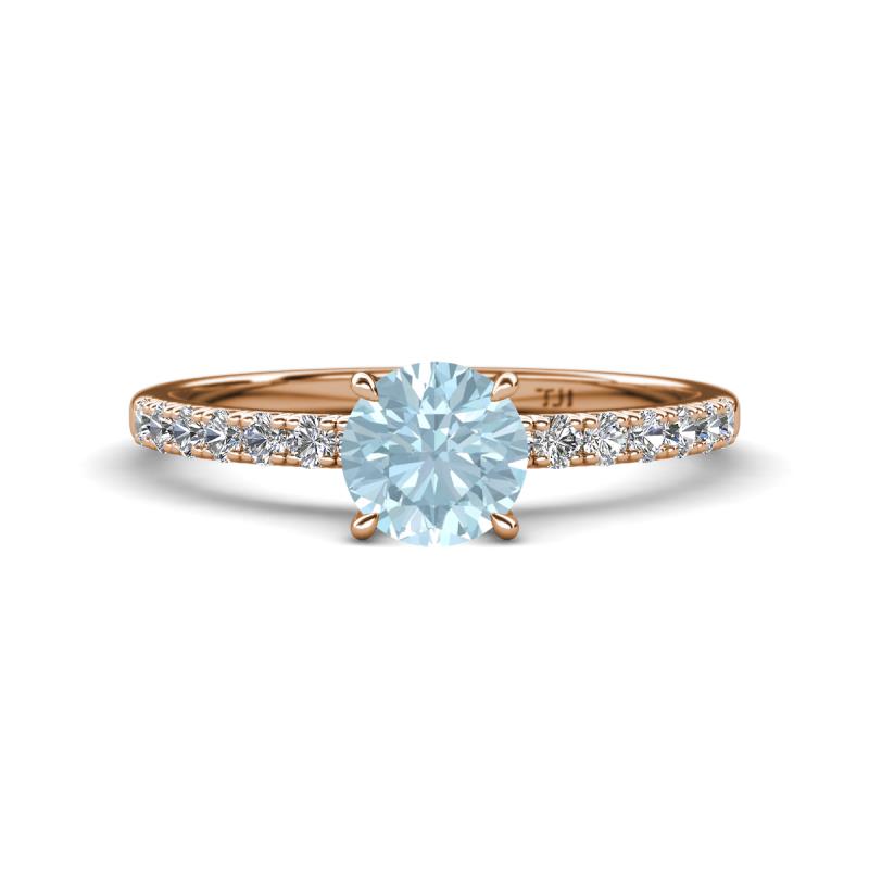 Aurin 6.50 mm Round Aquamarine and Diamond Engagement Ring 