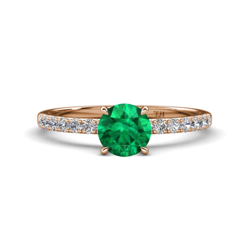 Aurin 6.00 mm Round Emerald and Diamond Engagement Ring 