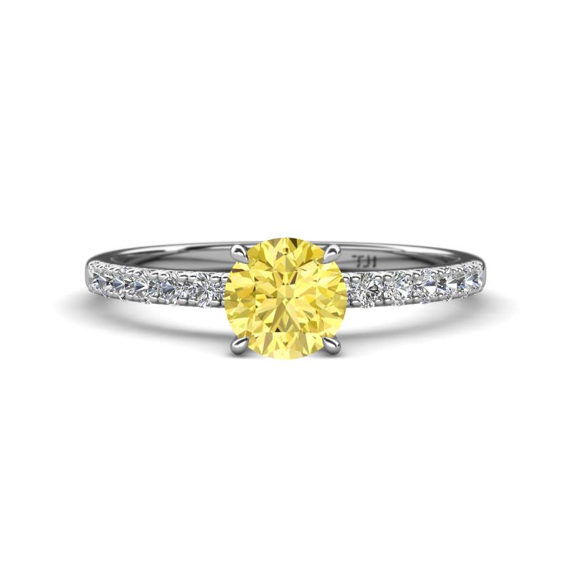 Aurin 6.00 mm Round Lab Created Yellow Sapphire and Diamond Engagement Ring 
