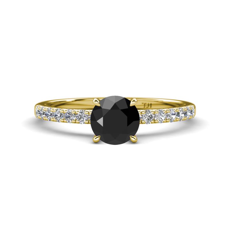 Aurin 6.00 mm Round Black Diamond and Diamond Engagement Ring 