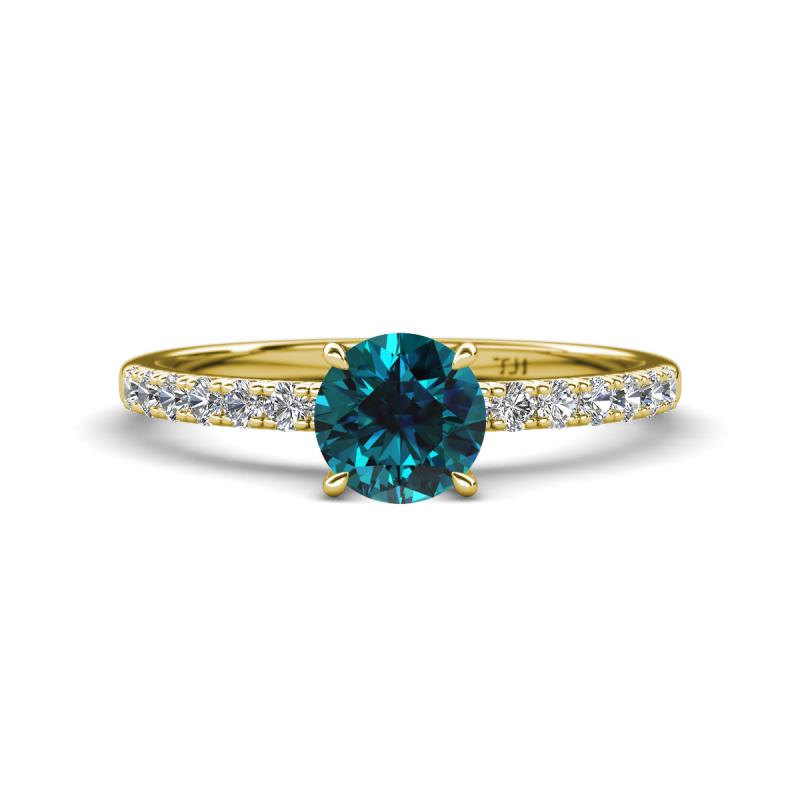 Aurin 6.50 mm Round Blue Diamond and Diamond Engagement Ring 