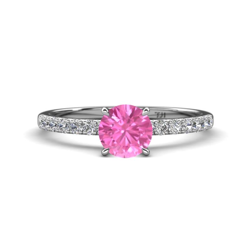 Aurin 6.00 mm Round Lab Created Pink Sapphire and Diamond Engagement Ring 