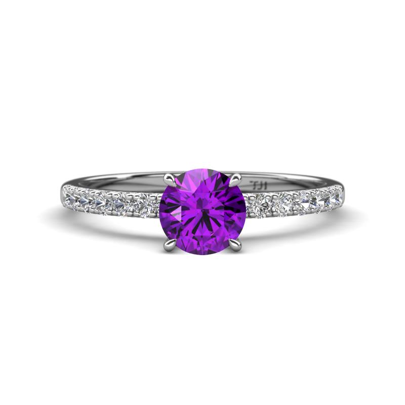 Aurin 6.50 mm Round Amethyst and Diamond Engagement Ring 