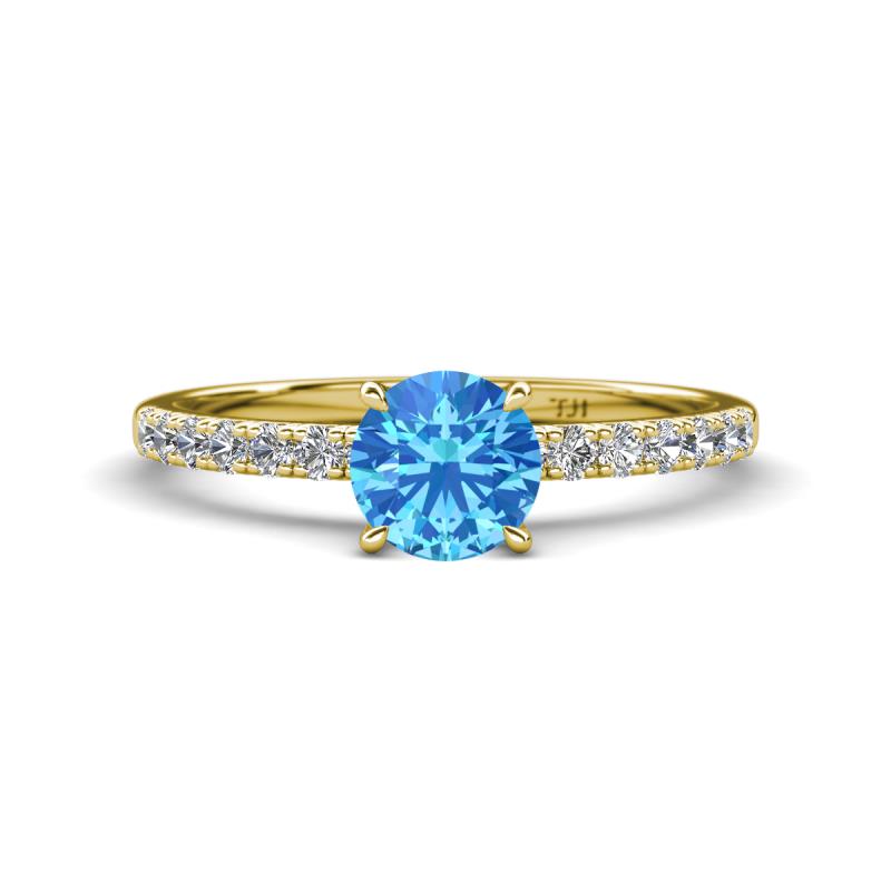 Aurin 6.50 mm Round Blue Topaz and Diamond Engagement Ring 