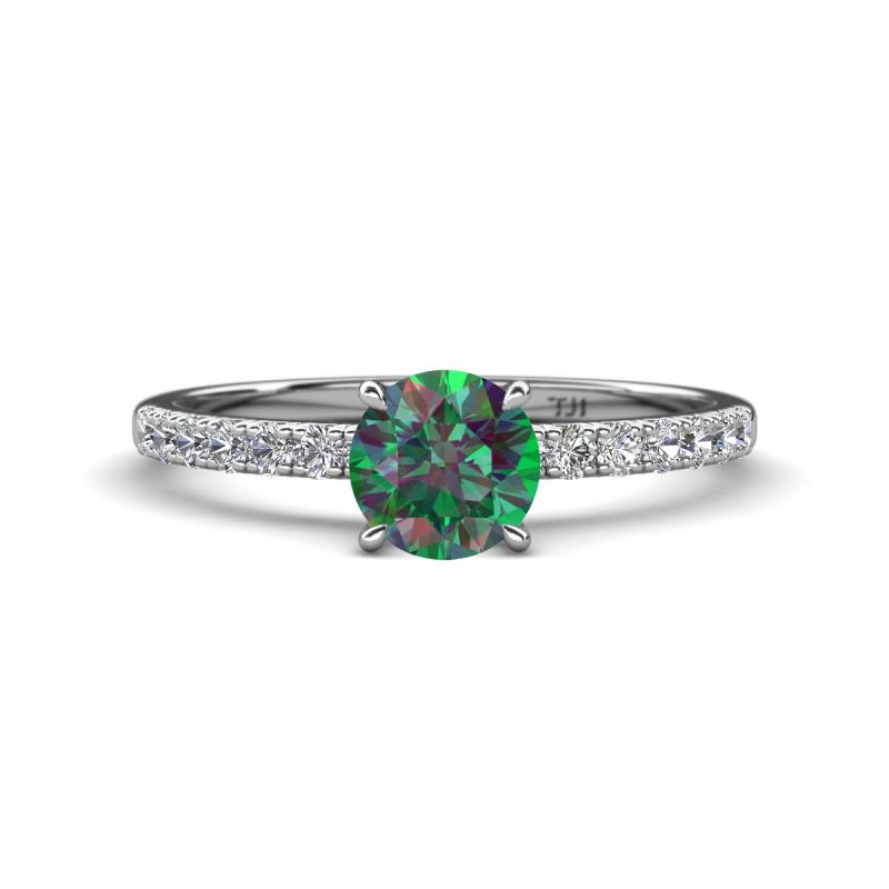 Aurin 6.50 mm Round Lab Created Alexandrite and Diamond Engagement Ring 