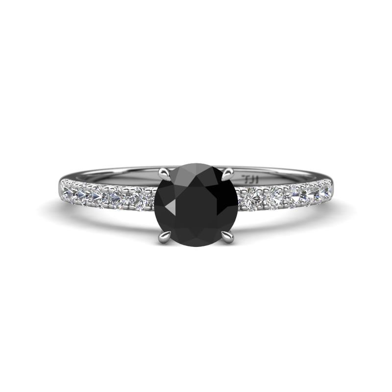 Aurin 6.00 mm Round Black Diamond and Diamond Engagement Ring 