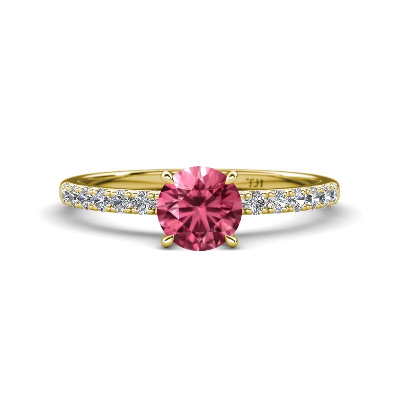 Aurin 6.50 mm Round Pink Tourmaline and Diamond Engagement Ring 