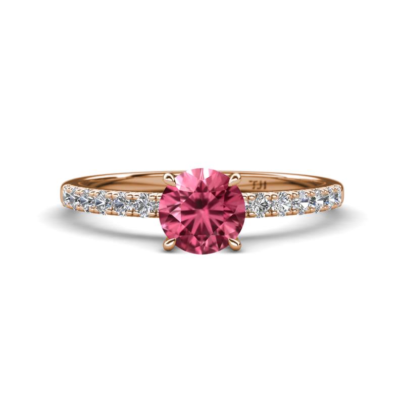 Aurin 6.50 mm Round Pink Tourmaline and Diamond Engagement Ring 
