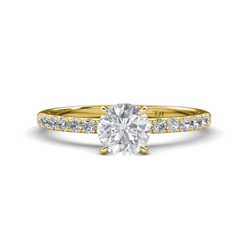 Aurin 6.00 mm Round White Sapphire and Diamond Engagement Ring 