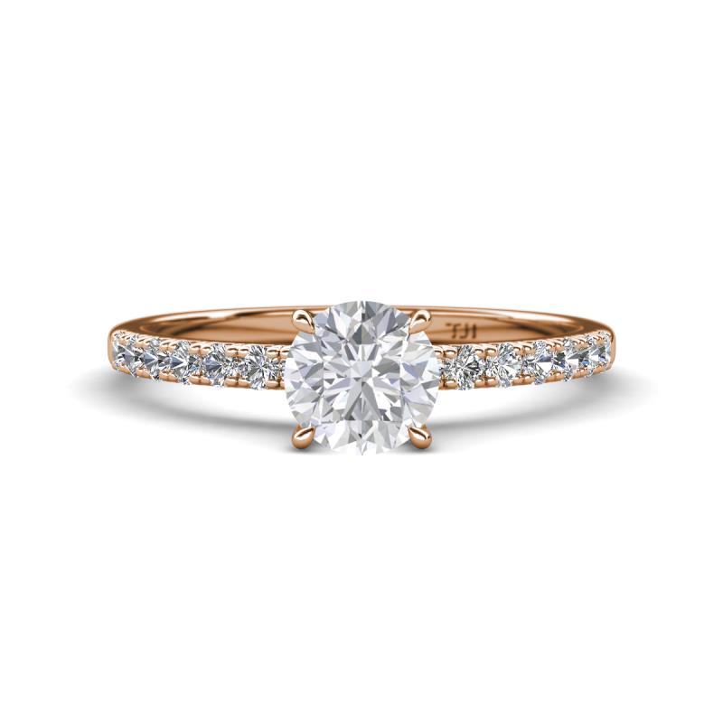 Aurin 6.00 mm Round White Sapphire and Diamond Engagement Ring 