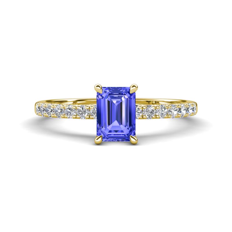 Aurin 7x5 mm Emerald Cut Tanzanite and Round Diamond Engagement Ring 