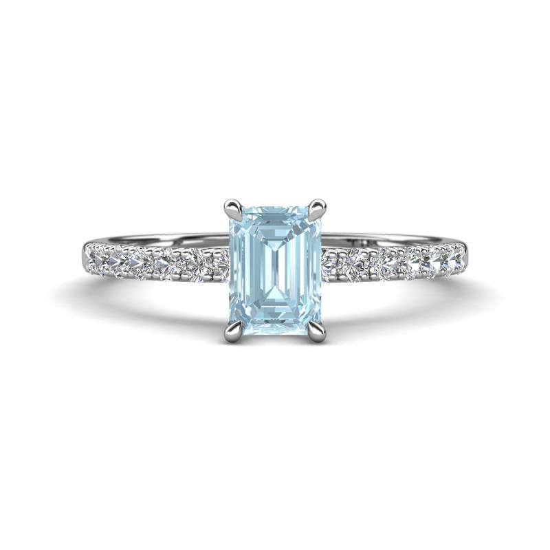 Aurin 7x5 mm Emerald Cut Aquamarine and Round Diamond Engagement Ring 