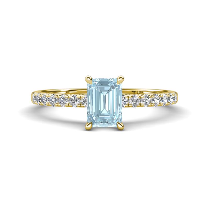 Aurin 7x5 mm Emerald Cut Aquamarine and Round Diamond Engagement Ring 