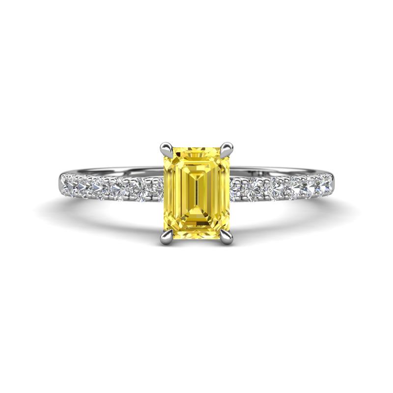 Aurin 7x5 mm Emerald Cut Yellow Sapphire and Round Diamond Engagement Ring 