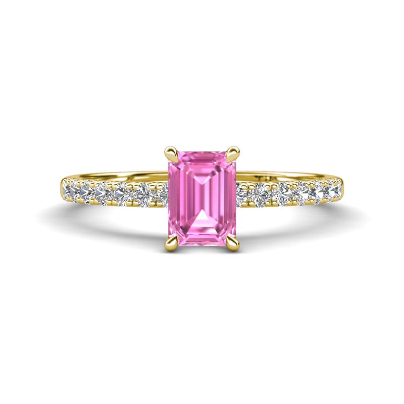 Aurin 7x5 mm Emerald Cut Pink Sapphire and Round Diamond Engagement Ring 