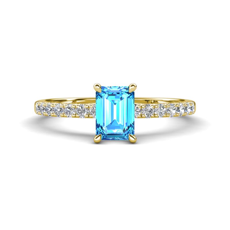 Aurin 7x5 mm Emerald Cut Blue Topaz and Round Diamond Engagement Ring 