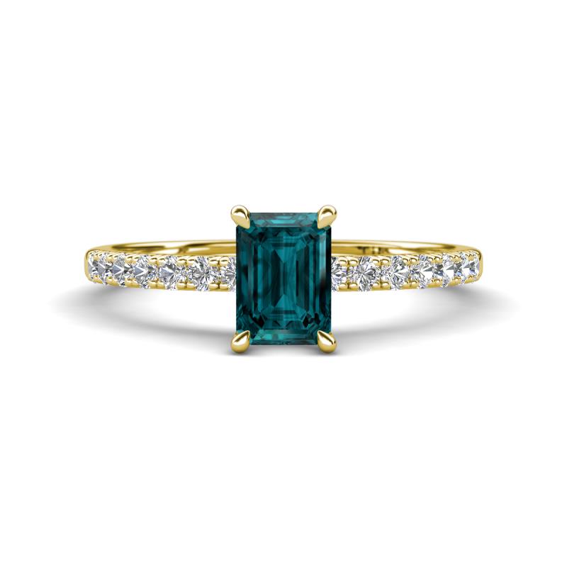 Aurin 7x5 mm Emerald Cut London Blue Topaz and Round Diamond Engagement Ring 
