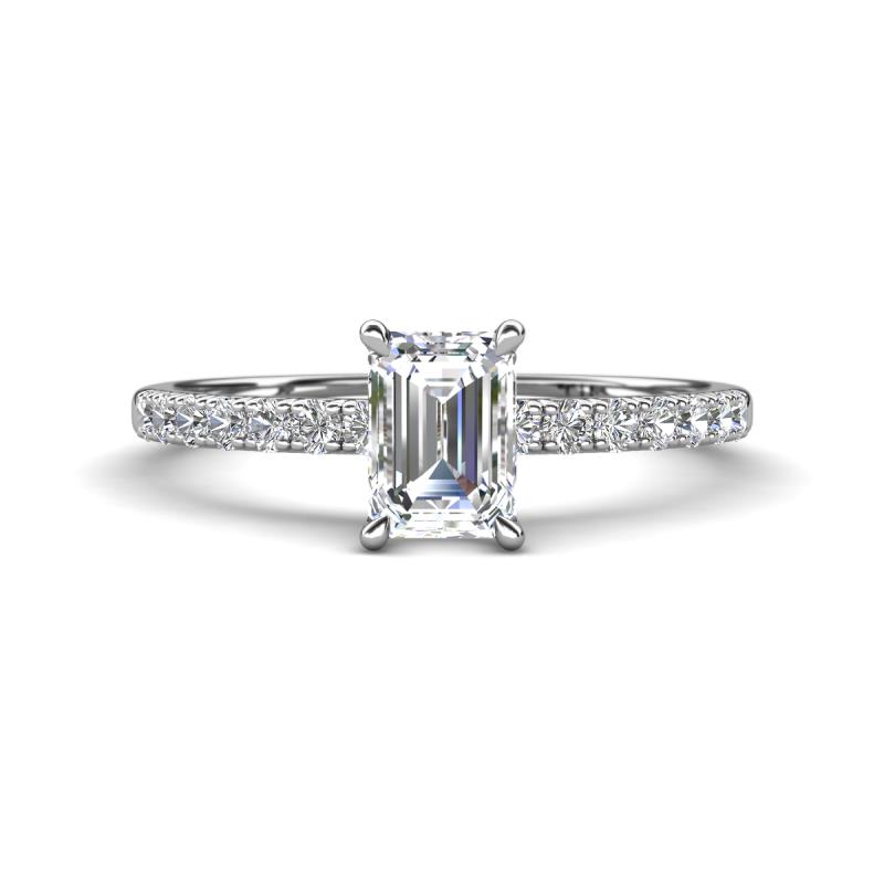 Aurin IGI Certified 7x5 mm Emerald Cut Lab Grown Diamond and Round Diamond Engagement Ring 