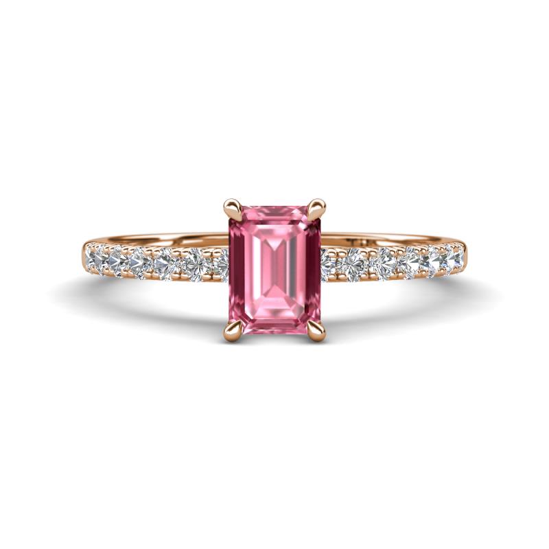 Aurin 7x5 mm Emerald Cut Pink Tourmaline and Round Diamond Engagement Ring 
