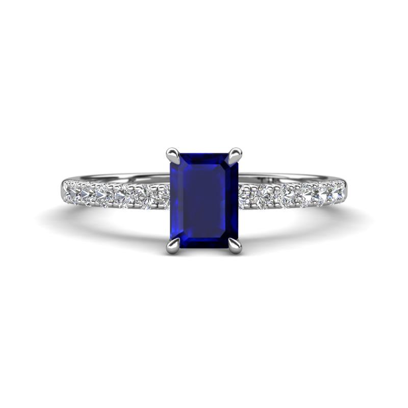 Aurin 7x5 mm Emerald Cut Blue Sapphire and Round Diamond Engagement Ring 