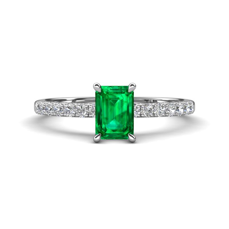 Aurin 7x5 mm Emerald Cut Emerald and Round Diamond Engagement Ring 