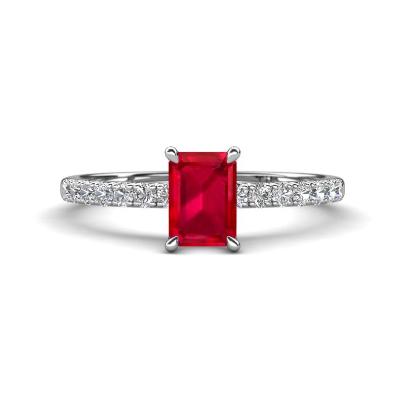 Aurin 7x5 mm Emerald Cut Ruby and Round Diamond Engagement Ring 