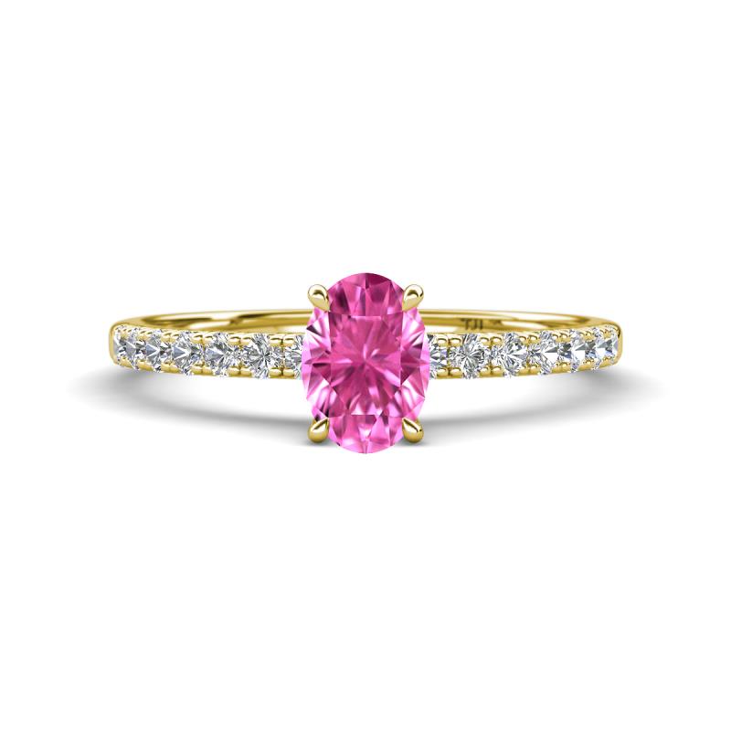 Aurin 7x5 mm Oval Pink Sapphire and Round Diamond Engagement Ring 