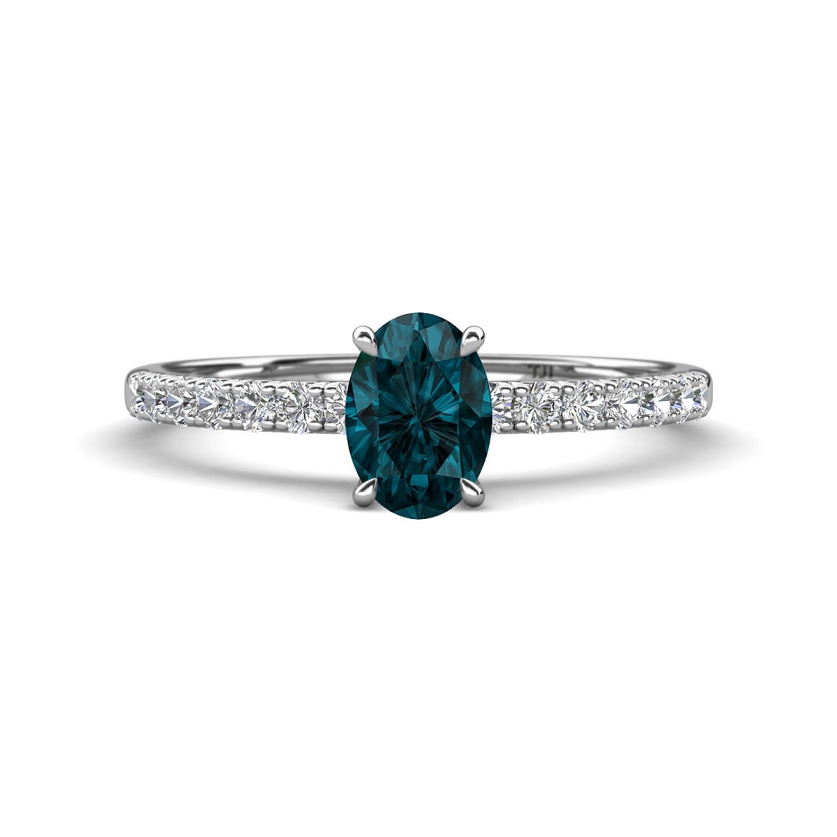 Aurin 7x5 mm Oval London Blue Topaz and Round Diamond Engagement Ring 