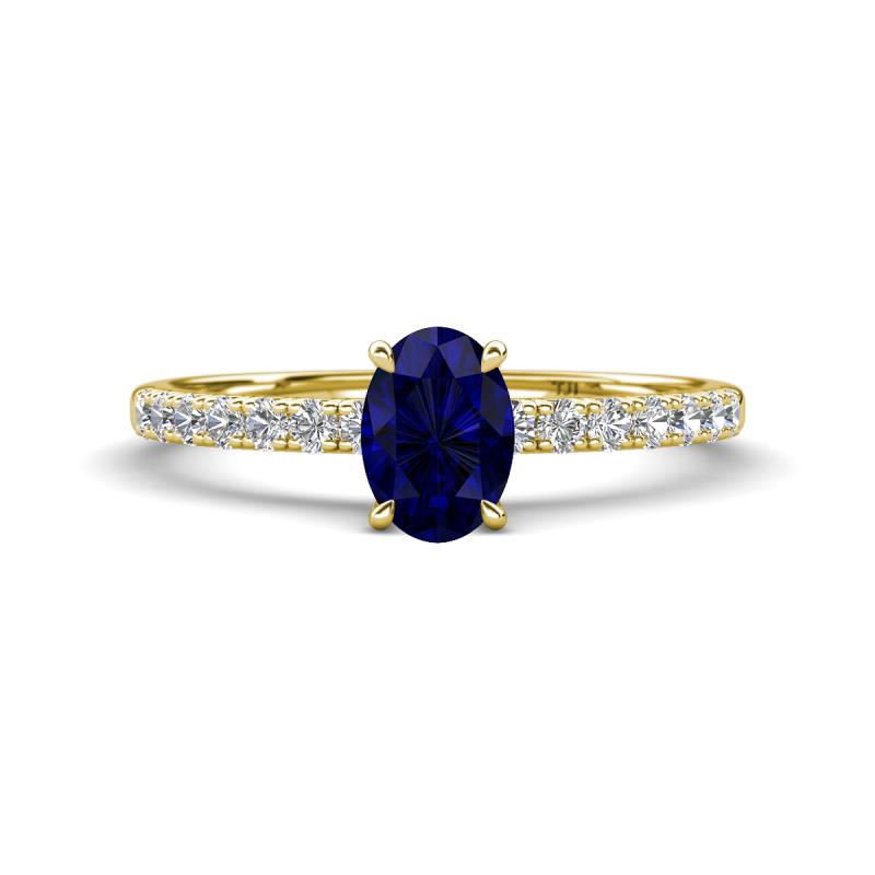 Aurin 7x5 mm Oval Blue Sapphire and Round Diamond Engagement Ring 