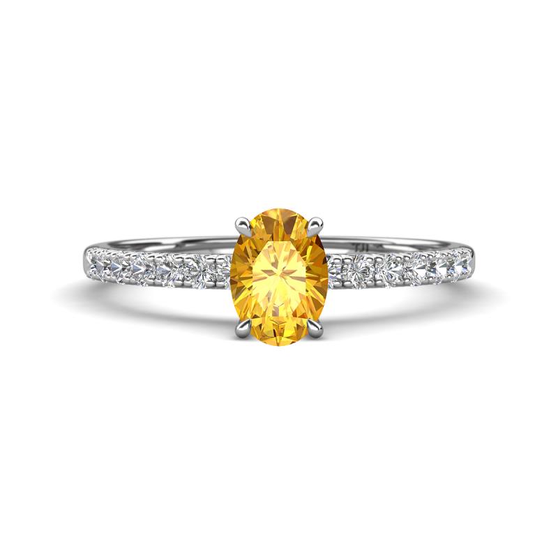 Aurin 7x5 mm Oval Citrine and Round Diamond Engagement Ring 
