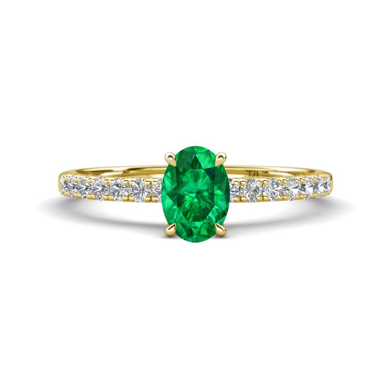 Aurin 7x5 mm Oval Emerald and Round Diamond Engagement Ring 