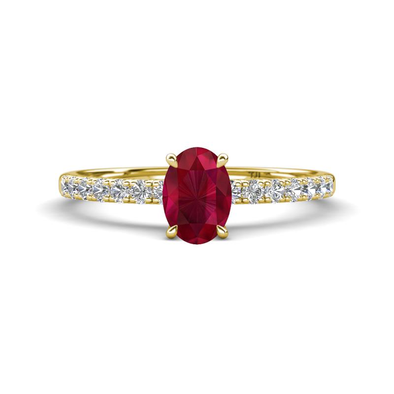 Aurin 7x5 mm Oval Ruby and Round Diamond Engagement Ring 