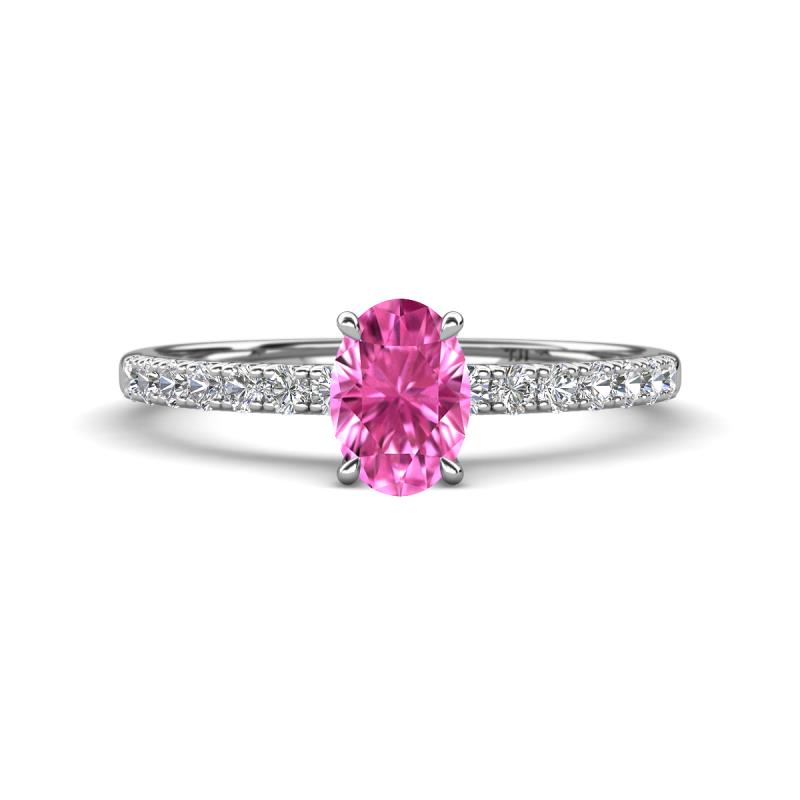 Aurin 7x5 mm Oval Pink Sapphire and Round Diamond Engagement Ring 