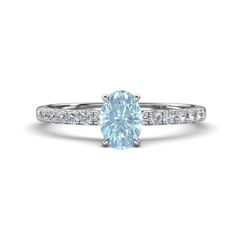 Aurin 7x5 mm Oval Aquamarine and Round Diamond Engagement Ring 