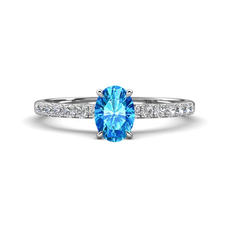 Aurin 7x5 mm Oval Blue Topaz and Round Diamond Engagement Ring 