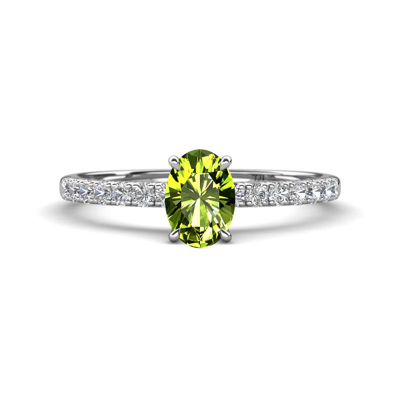 Aurin 7x5 mm Oval Peridot and Round Diamond Engagement Ring 