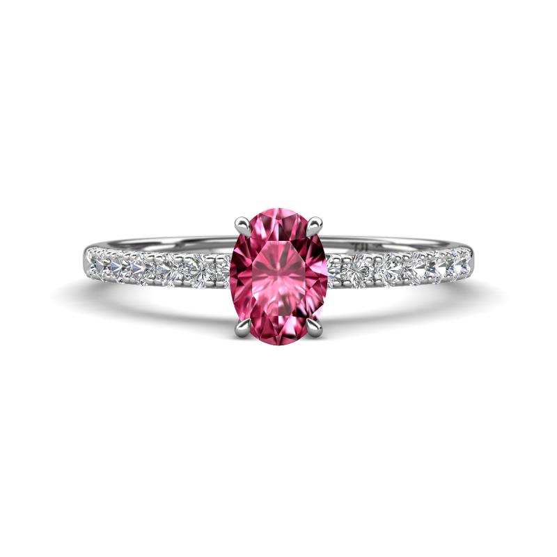 Aurin 7x5 mm Oval Pink Tourmaline and Round Diamond Engagement Ring 