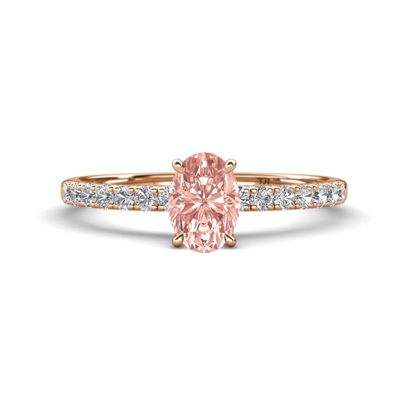 Aurin 7x5 mm Oval Morganite and Round Diamond Engagement Ring 