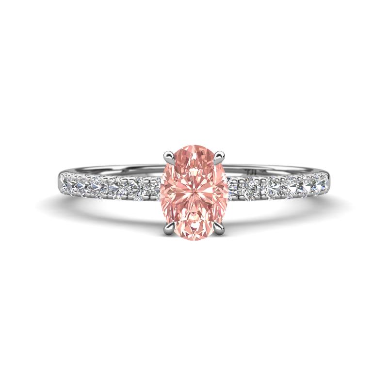 Aurin 7x5 mm Oval Morganite and Round Diamond Engagement Ring 