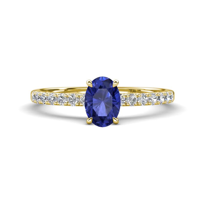 Aurin 7x5 mm Oval Iolite and Round Diamond Engagement Ring 
