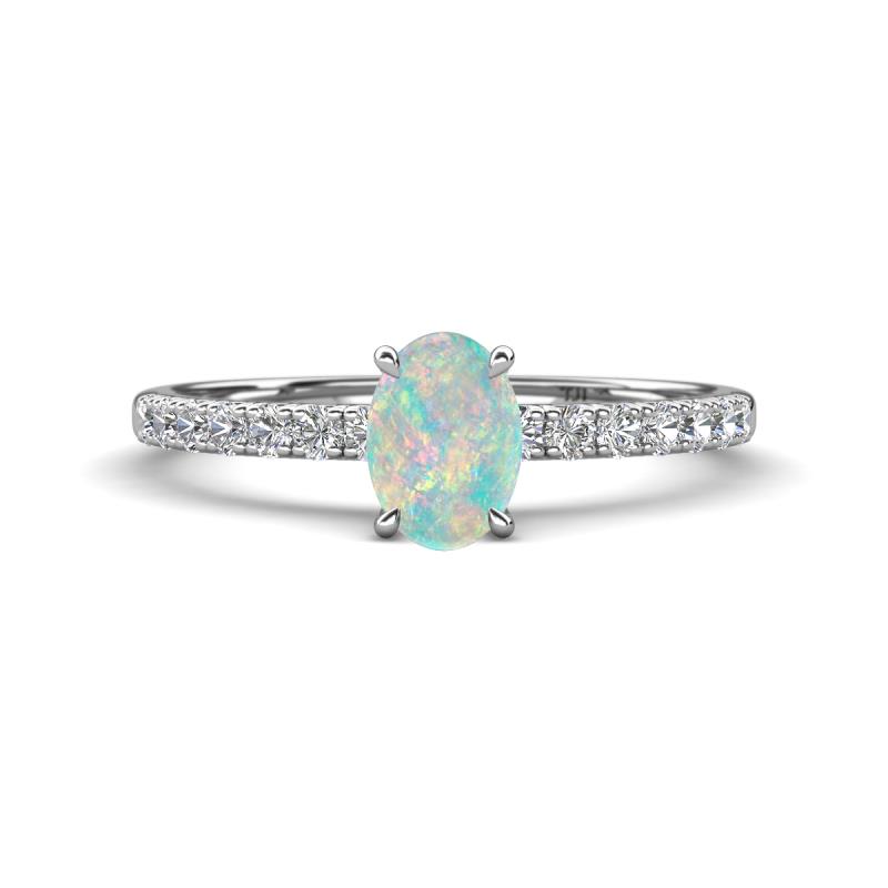 Aurin 7x5 mm Oval Opal and Round Diamond Engagement Ring 