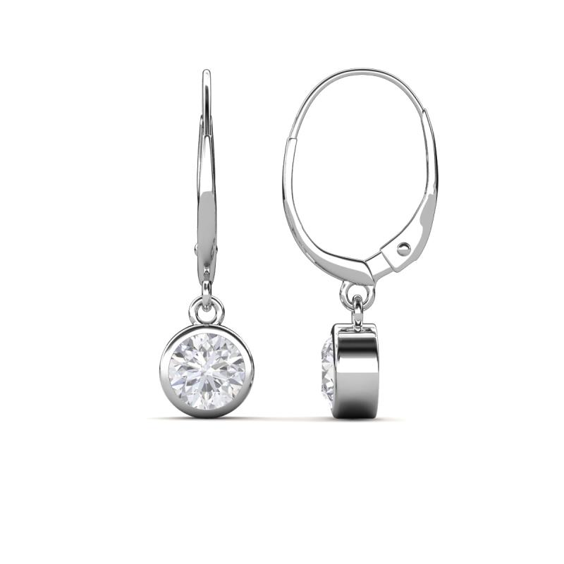 Cara White Sapphire (5mm) Solitaire Dangling Earrings 