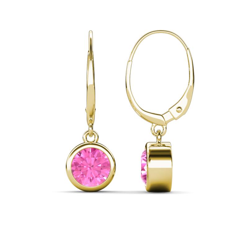 Cara Lab Created Pink Sapphire (6mm) Solitaire Dangling Earrings 