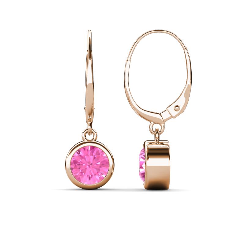 Cara Lab Created Pink Sapphire (6mm) Solitaire Dangling Earrings 