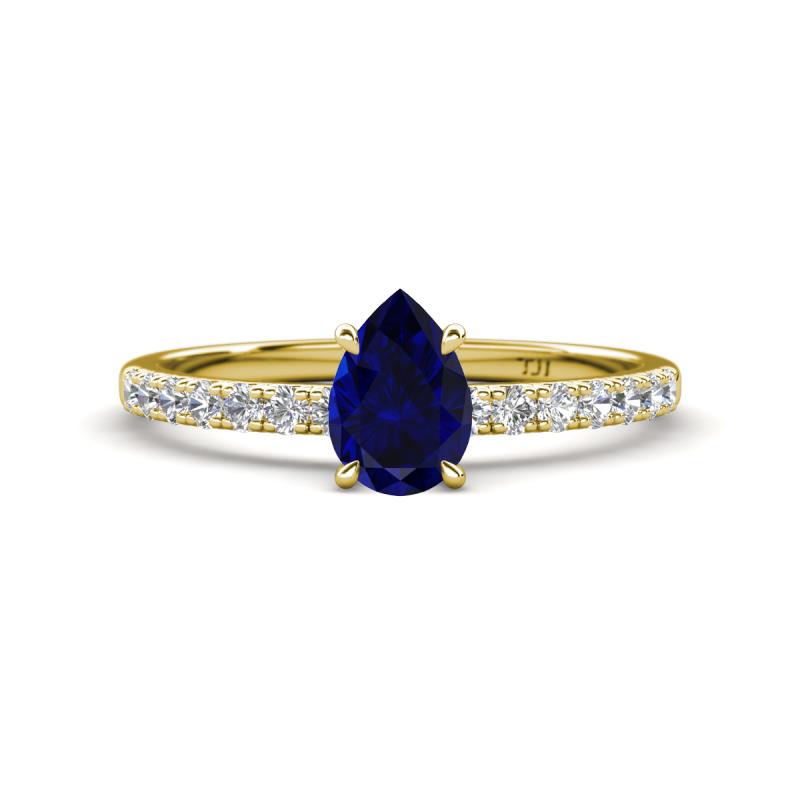Aurin 7x5 mm Pear Blue Sapphire and Round Diamond Engagement Ring 