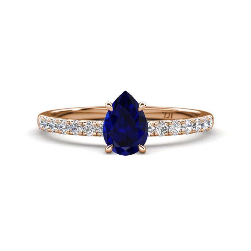 Aurin 7x5 mm Pear Blue Sapphire and Round Diamond Engagement Ring 