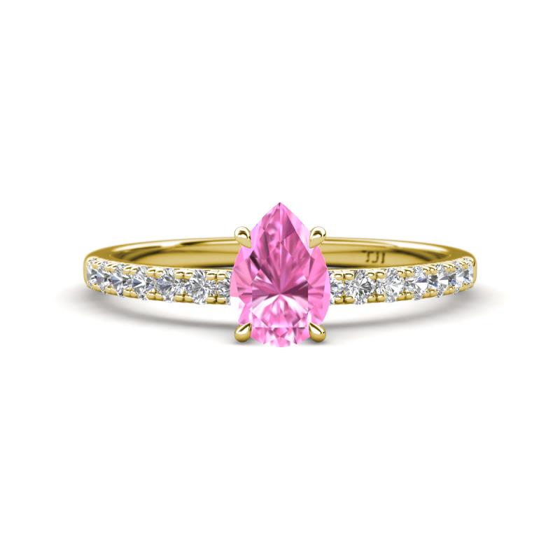 Aurin 7x5 mm Pear Pink Sapphire and Round Diamond Engagement Ring 