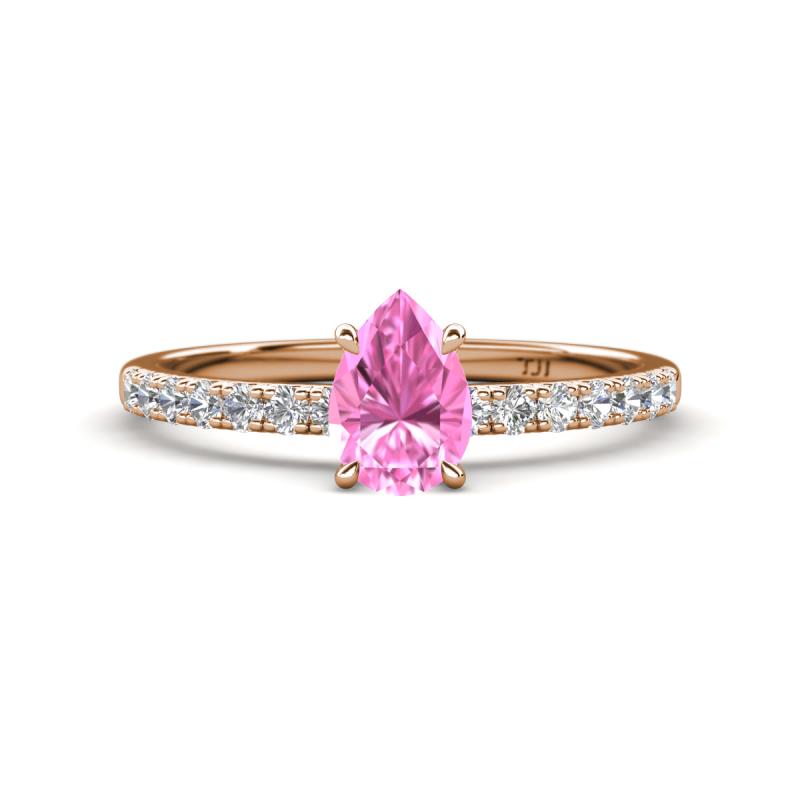 Aurin 7x5 mm Pear Pink Sapphire and Round Diamond Engagement Ring 